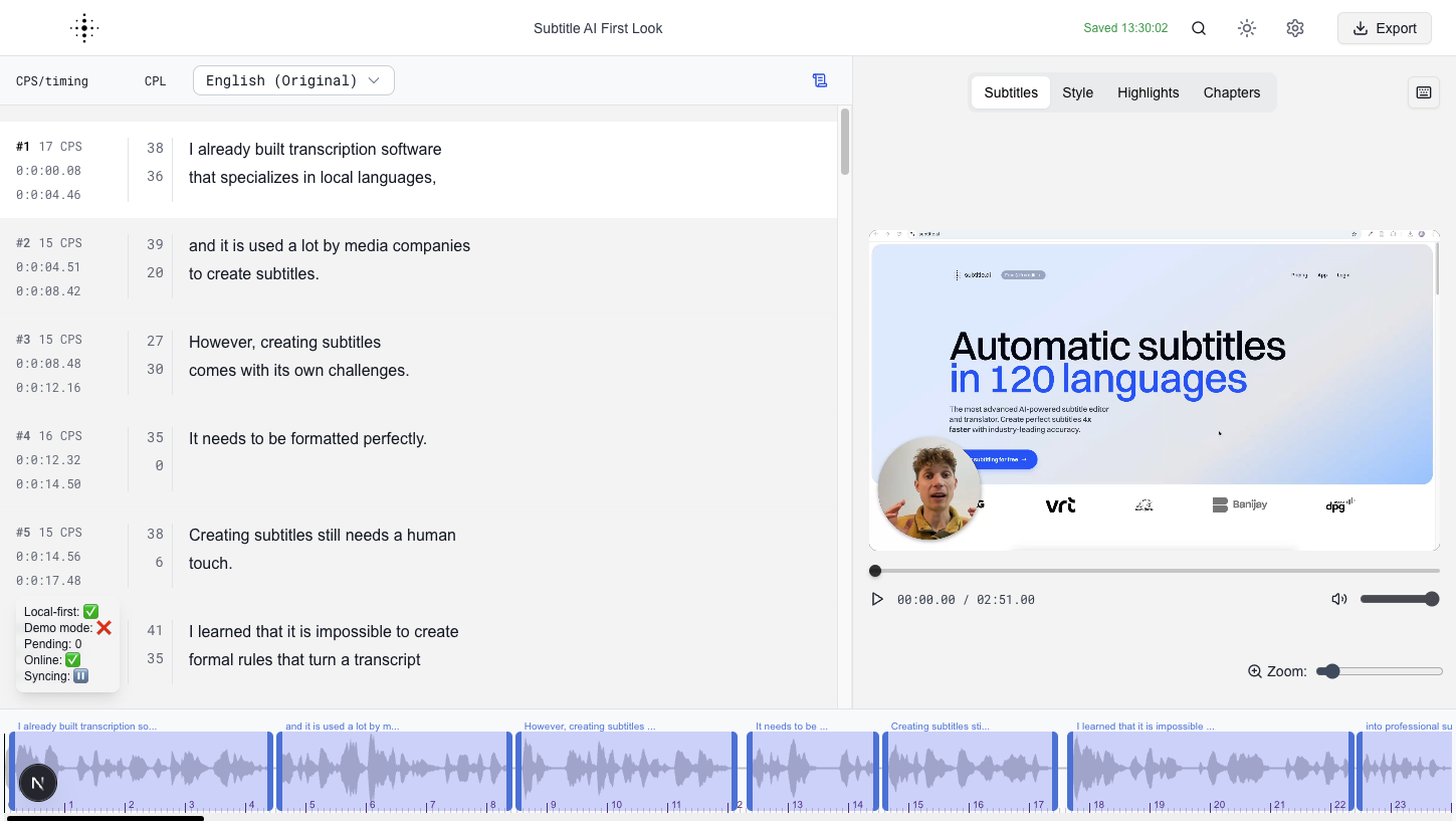 Subtitle editor interface preview